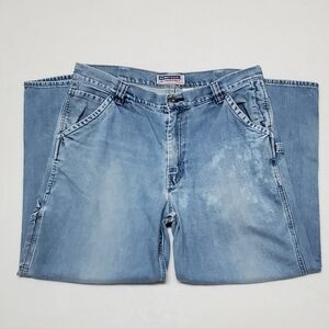 VINTAGE 90s Old Navy Light Wash Distressed High Rise Skater Carpenter Jeans 36